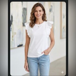 Chico's White Ruffle Sleeve Tank Top